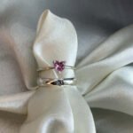 Silver Small Stone Band & Pink Heart Ring – Couple Set