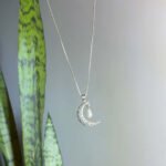 Crescent Moon Necklace with Natural Pearl – Silver
